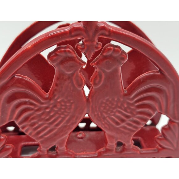 Red Cast Iron Rooster Farmhouse Napkin Holder Vintage - Picture 3 of 10